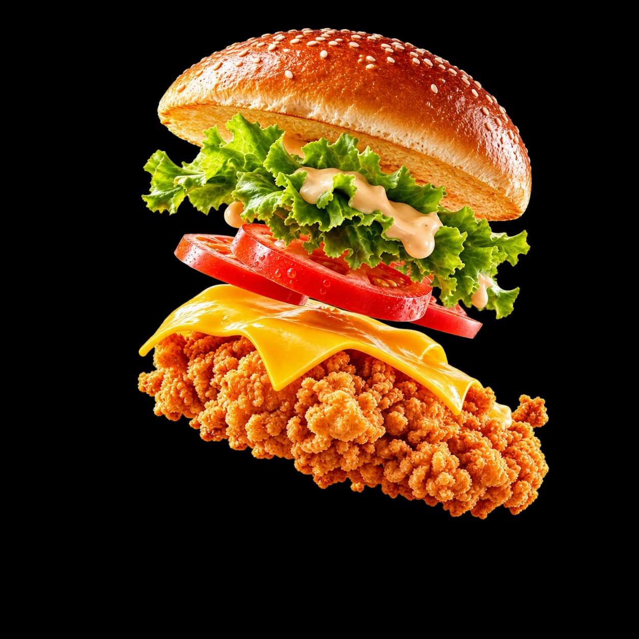 Poulet pané, cheddar, tomate et salade du burger 212 Chicken